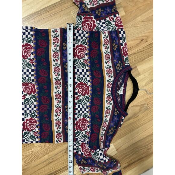 80's Vintage 3D Knit Floral Rose Sweater Size Large Cotton Grandma Cottage - Picture 6 of 9